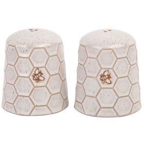 Honeycomb Salt & Pepper Shakers Set White Ceramic Embossed New